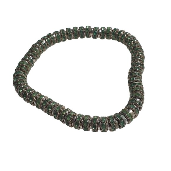 Green Rhinestone Silver Stretch Bracelet Sparkling Jewelry Vintage Design Gift - Picture 1 of 3